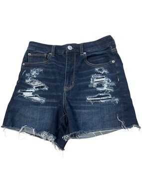 American Eagle Outfitters Dark Blue Distressed Curvy Hi Rise Shortie Denim
